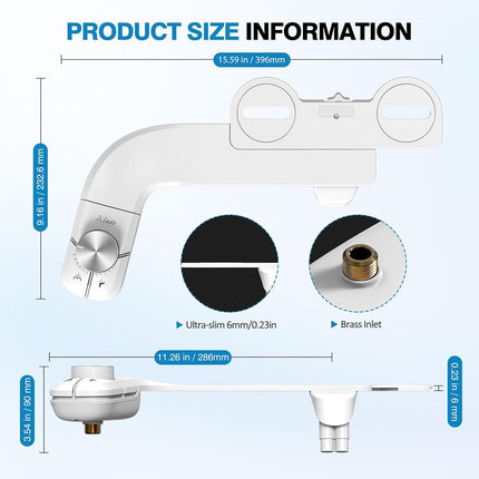 Non-Electric Bidet Attachment, Self-Clean Dual Nozzles, Adjustable Pressure