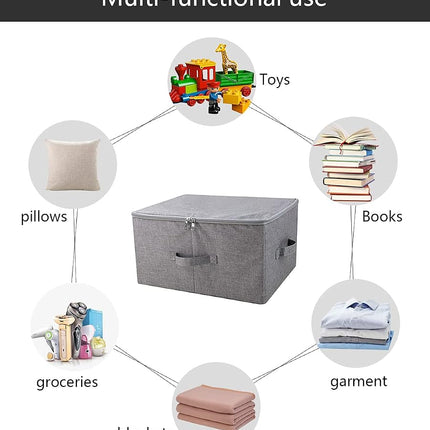 Folding Storage Box with Zipper Lid and Handles, Storage Basket with Linen Fabric, Closet Drawer Removable Dividers,Dark Gray, 2 pcs