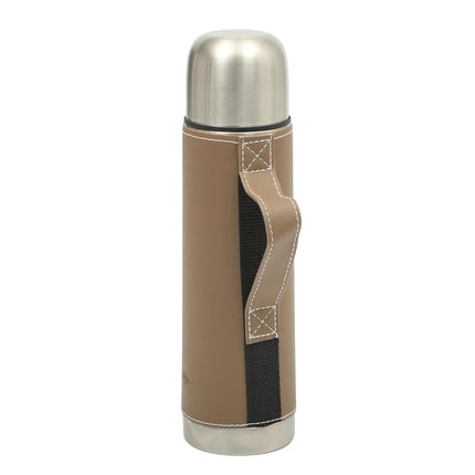 Mr. Coffee Leatherette 23 oz Stainless Steel Thermal Bottle – Double Wall Insulated Flask with Faux Leather Sleeve & Carry Handle, Brown – Leak-Proof Hot & Cold Drink Travel Mug