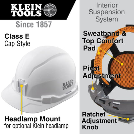 Klein Tools Hard Hat, Non-vented, Full Brim Style with Headlamp