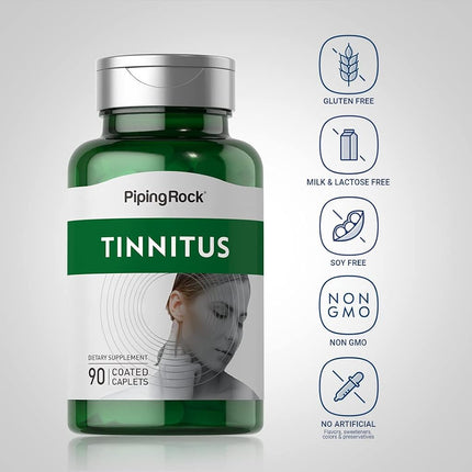 Piping Rock Tinnitus Relief | 90 Caplets | Ear Health Supplement | Vegetarian, Non-GMO, Gluten Free