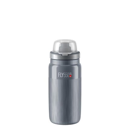 ELITE Fly MTB Water Bottle Grey � Ultra Lightweight Mountain Bike Cycling Bottle with Dust Cap � 550ml � For Trail Riding, XC & Enduro