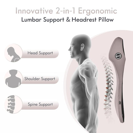 FLORICH Lumbar Support Pillow and Car Neck Pillow Memory Foam Integrated Lumbar Support Cushion with Headrest Pillow Ergonomic Car Seat Back Support for Head Waist Support Sciatica Pain Relief, Gray