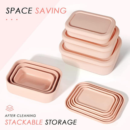 Keweis Silicone Food Storage Containers, Set of 3 Bento Lunch Box Containers with Lids, Hard-Shell Silicone, Airtight, Microwave, Dishwasher and Freezer Safe (10oz, 23.6oz, 44oz) (Pink) (CGJ-1)