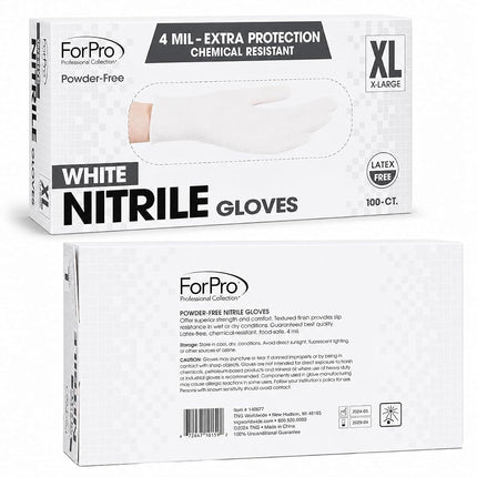 ForPro Disposable Nitrile Gloves, Chemical Resistant, Powder-Free, Latex-Free, Non-Sterile, Food Safe, 4 Mil, White, X-Large, 100-Count