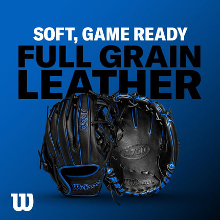 Guante de béisbol Wilson 2024 A700 de 11.5" para infield - Negro/Plata/Blanco, Lanzamiento con mano derecha