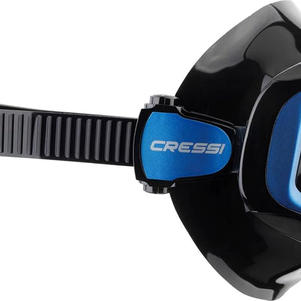Cressi Liberty Triside Snorkel Mask - Panoramic 3-Glass Vision Diving Mask - Unisex Adult - One Size, Black/Sapphire