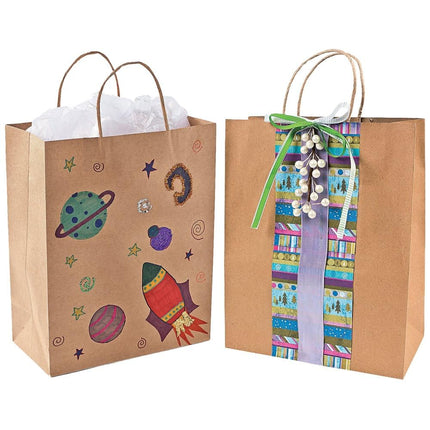 Fun Express Craft Gift Bags ~ Brown Paper 1 dozen - 10" x 5" x 13"