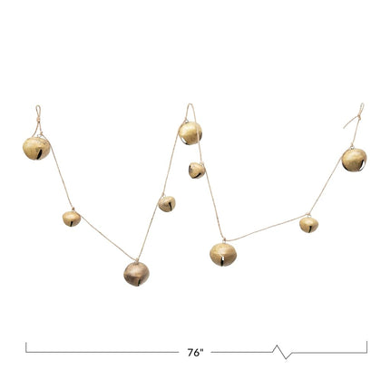 Creative Co-Op 76" L Metal Jingle Bell Garland, Gold Finish