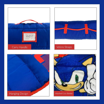 Franco Sonic Soft Toddler Nap Mat con Almohada y Manta, Perfecto para Preescolar/Guardería/Viaje/Saco de Dormir, 53 x 114 cm (Producto Oficial de Sega) por