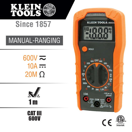 Klein MM300 Manual-Ranging Digital Multi Meter, 600 V, Orange