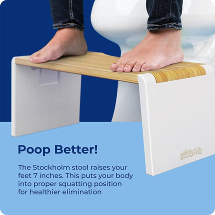 Squatty Potty The Stockholm Bamboo Folding Toilet Stool (White Legs), Bamboo And White Legs, 7 Inch