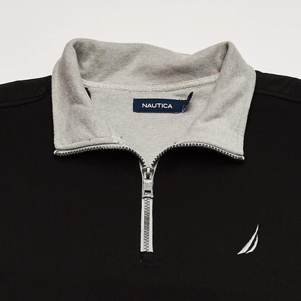Nautica Men's 1/4 Zip Pieced Fleece Sweatshirt, True Black, S