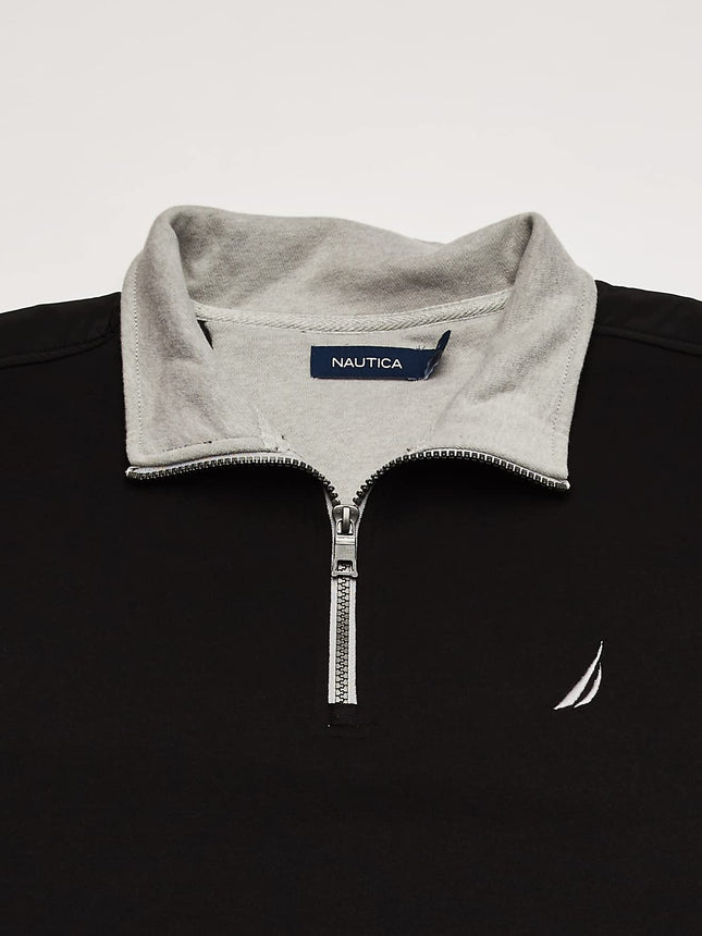 Nautica Men's 1/4 Zip Pieced Fleece Sweatshirt, True Black, S