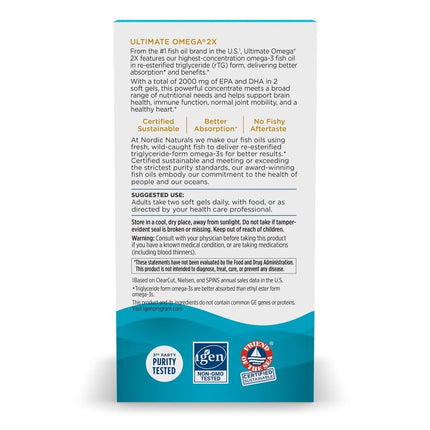 Nordic Naturals Ultimate Omega 2X, Lemon Flavor - 2150 mg Omega-3-120 Soft Gels - High-Potency Omega-3 Fish Oil with EPA & DHA - Promotes Brain & Heart Health - Non-GMO - 60 Servings