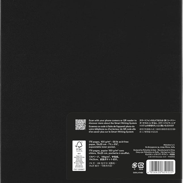 Moleskine Hard Cover Smart Notebook, Ruled/Lined, XL (7.5" x 9.5") Black, Compatible w Smart Pen, 176 Pages