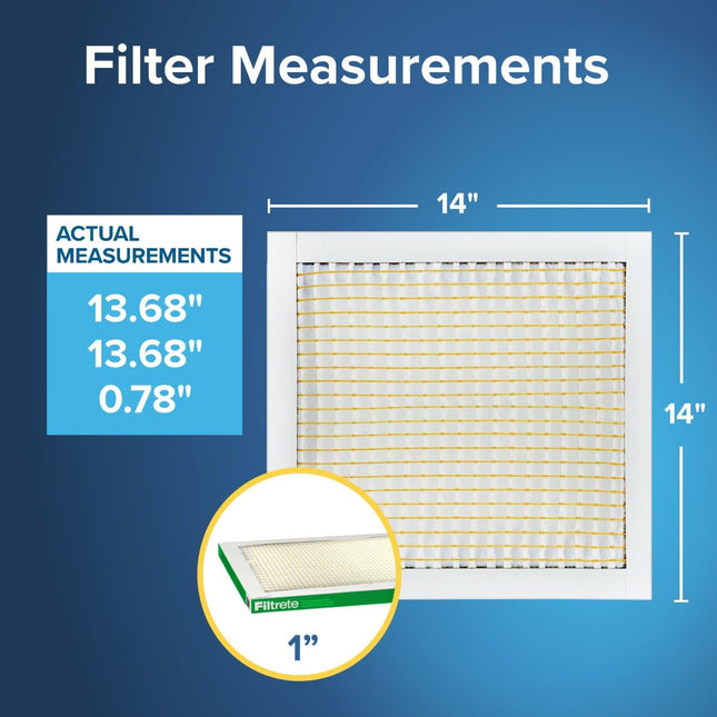 Filtrete 14x14x1 Air Filter, MPR 700, MERV 8, Clean Living Dust, Pollen and Pet Dander Reduction 3-Month Pleated 1-Inch Air Filters, 4 Filters