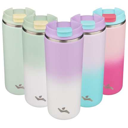 Konokyo Tumbler with Lid, 16 oz Travel Coffee Mug Double Wall Vacuum Stainless Steel Thermal Metal Cup Insulated Water Bottle,PurpleWhite
