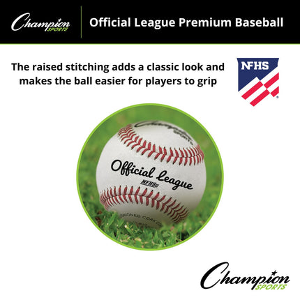 Champion Sports Leather Baseball Set: Dozen Indoor/Outdoor Genuine Leather Official League Baseballs for Practice Training or Real Game - OLB10 Pack of 12