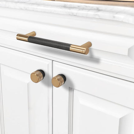 COTYKILEY 10 Pack 6-1/4 Inch(160mm) Matte Black and Champagne Bronze Knurled Cabinet Handles Knurled Kitchen Cabinet Pulls Cabinet Door Handles Kitchen Cabinet Hardware Cupboard Drawer Pulls