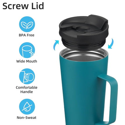 Konokyo Insulated Tumbler with Handle and Straw, 22 OZ Travel Coffee Mug Stainless Steel Cup Metal Water Bottle,Blue
