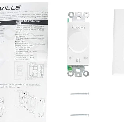 Rockville VOL850 50W x2 Wall Stereo Volume Controller 8 Ohm, 11-Step Rotary Knob, 20Hz-20kHz, 30dB Attenuation, for Home Theater and Commercial Audio Systems