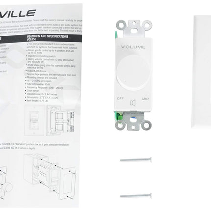 Rockville VOL850 50W x2 Wall Stereo Volume Controller 8 Ohm, 11-Step Rotary Knob, 20Hz-20kHz, 30dB Attenuation, for Home Theater and Commercial Audio Systems