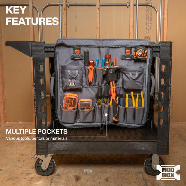 Klein Tools 54813MB MODBox Utility Cart Tool Apron, Tool Storage Organizer, Utility Cart Accessories, Zips Closed for Storage or Transport