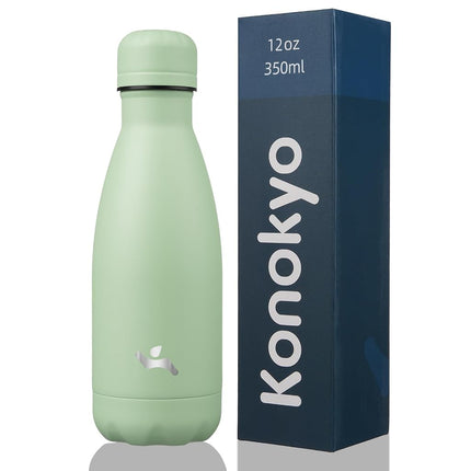 Konokyo Insulated Water Bottles,12oz Double Wall Stainless Steel Vacumm Metal Flask for Sports Travel,Macaron Green