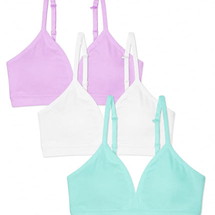 Fruit of the Loom Girls' Soft and Smooth Training Bra, Aruba Blue/Stellar Orchid/White, Small