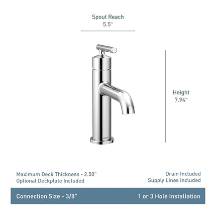 Moen 6145 Gibson One-Handle Single Hole Modern Bathroom Sink Faucet with Optional Deckplate, Chrome