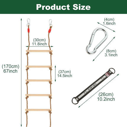 MUXHEL 1 Pcs 6.5 Ft Climbing Rope Ladder for Kids, Wooden Hanging Rope Ladder, Rope Ladder for Treehouse Outdoor and Indoor Swing Set Accessories