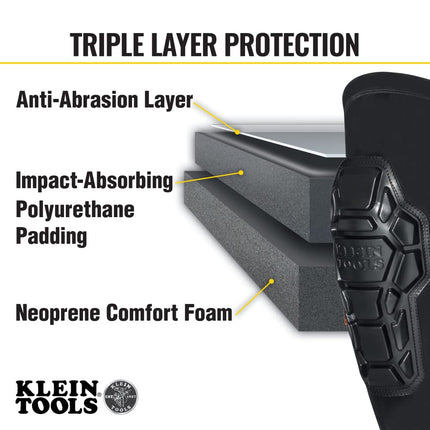 KLEIN TOOLS 60511 Knee Pad, Heavy Duty Padded Knee Sleeves, Breathable Mesh Back, Elastic Cuff with Slip-Resistant Silicone, Black, M/L