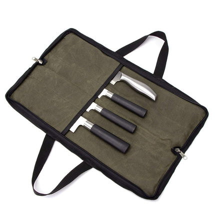Pro Chef's Knife Roll(4 Slots), Heavy Duty Waxed C