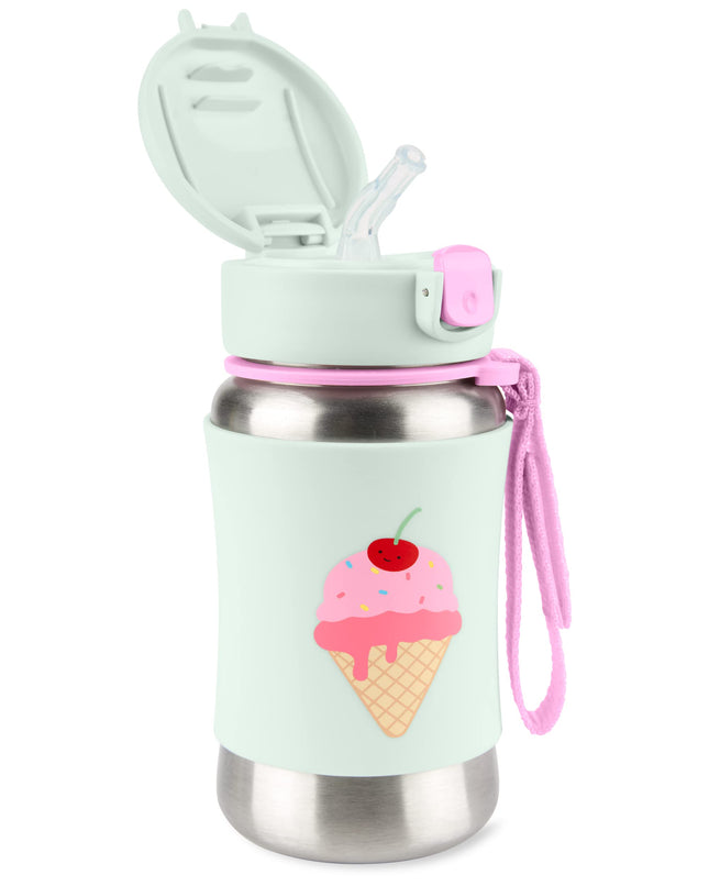 Vaso entrenador con pajita Skip Hop para niños pequeños, botella de acero inoxidable Sparks con pajita, Ice Cream