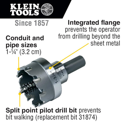 Klein Tools 31866 Heavy Duty Hole Cutter, 1-3/4-Inch Carbide Hole Cutter Cuts Stainless Steel, Mild Steel, Iron, and Copper