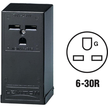 Leviton 5376 30 Amp, 250 Volt, Surface Mounting Receptacle, Straight Blade, Industrial Grade, Grounding (Black)