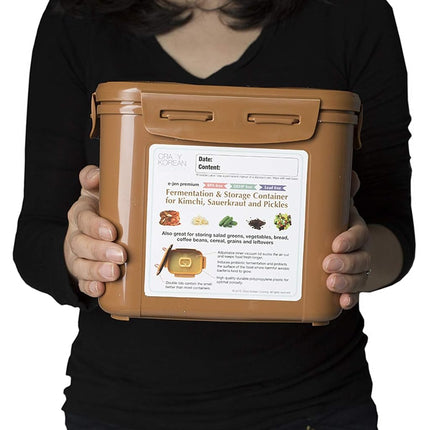 Crazy Korean Cooking Premium Kimchi, Sauerkraut Fermentation and Storage Container with Inner Vacuum Lid, Sandy Brown, 0.9 gallon (3.4 L) (0.9 Gal (3.4L) - 1 PACK)