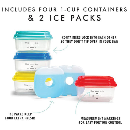Contenedores Stak Paks Fit & Fresh de 1 taza para niños, juego verde