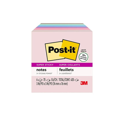 Post-it Recycled Sticky Notes 3" x 3" 5 Pads 2 Sticky Bali Collection Pastel Colours (Lavender, Apricot, Blue, Pink, Mint) 30% Recycled Paper (654-5SSNRP)