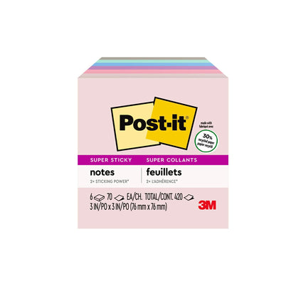 Post-it Notas Adhesivas Recicladas 76 mm x 76 mm 5 Blocs 2 Notas Adhesivas Colección Bali Colores Pastel (Lavanda, Albaricoque, Azul, Rosa, Menta) Papel 30% Reciclado (654-5SSNRP)