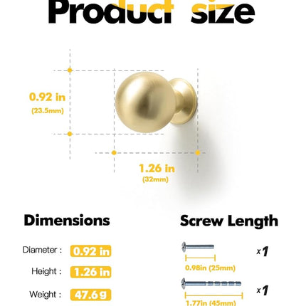 BEILEIOU Brushed Gold Cabinet Knobs Classic Vintage Retro Drawer Knobs Kitchen Cupboard Bathroom Dresser Cabinet Hardware Handles Zinc Alloy (2, Brushed Gold, Knob)