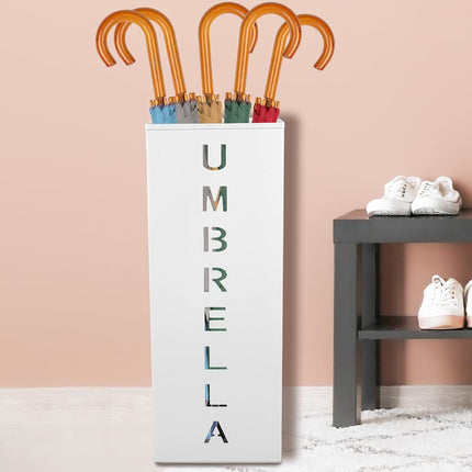 Metal Umbrella Stand, 16.5x6.3x6.3inch Square Free Standing Umbrella Rack Decorative Umbrella Holder Bin Multipurpose Walking Sticks Holder for Umbrella Cane Entryway Home Office(White)