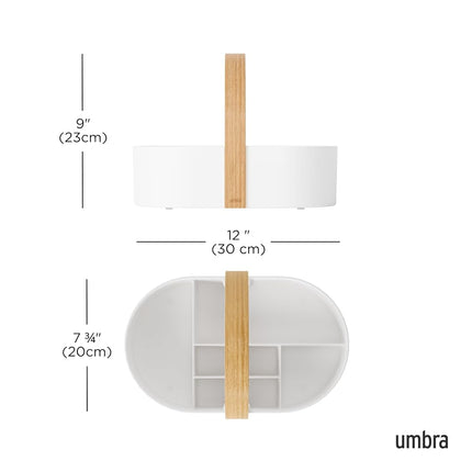 Umbra Bellwood Caddy, Wooden Handle Makeup Organizer, Small, White/Natural