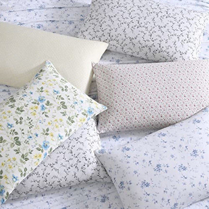 Laura Ashley Home - Queen Sheets, Soft Sateen Cotton Bedding Set - Sleek, Smooth, & Breathable Home Decor (Meadow Floral Blue,4pcs, Queen)