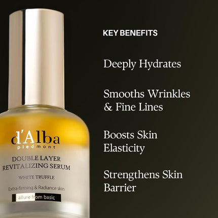 d'Alba Italian White Truffle Double Layer Revitalizing Serum, Vegan Skincare, 2-in-1 Hydrating Serum with White Truffles for Moisture and Elasticity Care, Glow, Surfactant Free, Korean Skincare (30ml)