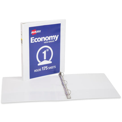 Avery Economy View 3 Ring Binder, 1" Round Rings, 1 White Binder (05760)