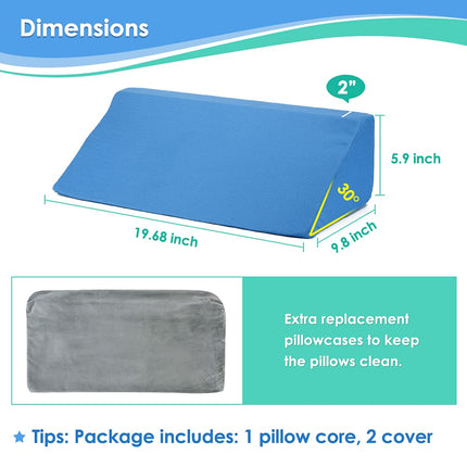 NEPPT Wedge Pillows for Sleeping Foam Bed Wedges Body Positioners 30 Degree Incline Pillow for Adults, Side Sleeping, Back Pain, Medical Elevated Bolster Positioning Wedge (1 Pillow + 2 Cover)