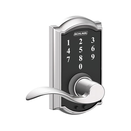 Schlage Touch Electronic Lock, Lever Handle, Camelot Trim, Bright Chrome