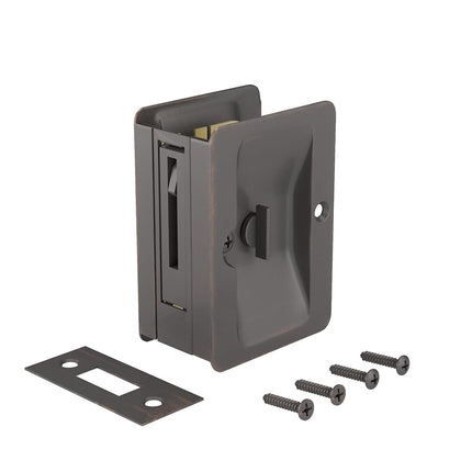 RICHELIEU Hardware 1701ORBPSBC Onward Pocket Door Pull with Privacy Lock, Rectangular, 3-7/32 in (82 mm), Oil-Rubbed Bronze